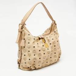 MCM Beige Visetos Coated Canvas and Leather Essential Hobo