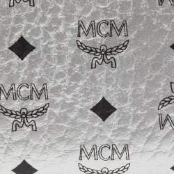 MCM Metallic Silver Coated Canvas Visetos Zip Compact Wallet