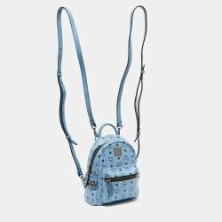 MCM Blue Visetos Coated Canvas and Leather Mini Studded Stark-Bebe Boo Backpack