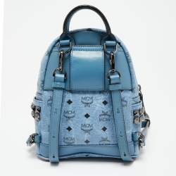 MCM Blue Visetos Coated Canvas and Leather Mini Studded Stark-Bebe Boo Backpack