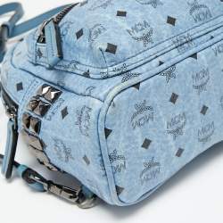 MCM Blue Visetos Coated Canvas and Leather Mini Studded Stark-Bebe Boo Backpack