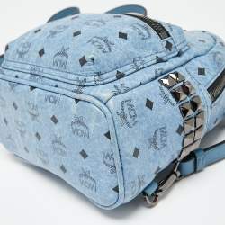 MCM Blue Visetos Coated Canvas and Leather Mini Studded Stark-Bebe Boo Backpack