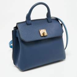 Pre Owned MCM Navy Blue Leather Milla Flap Top Handle Bag