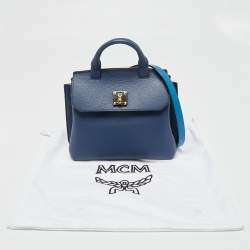 Pre Owned MCM Navy Blue Leather Milla Flap Top Handle Bag