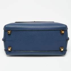 Pre Owned MCM Navy Blue Leather Milla Flap Top Handle Bag