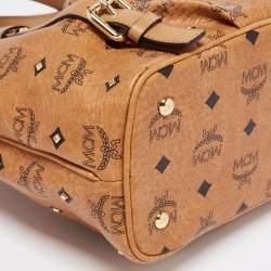 MCM Cognac Visetos Coated Canvas and Leather Zip Tote