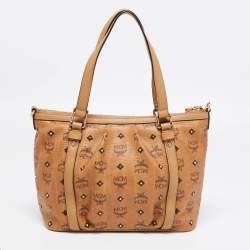 MCM Cognac Visetos Coated Canvas and Leather Zip Tote