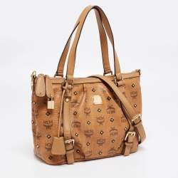 MCM Cognac Visetos Coated Canvas and Leather Zip Tote
