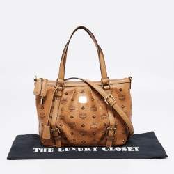 MCM Cognac Visetos Coated Canvas and Leather Zip Tote