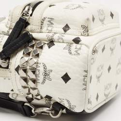 Pre Owned MCM White/Black Visetos Coated Canvas And Leather Mini Stark-Bebe Boo Backpack