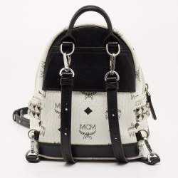 Pre Owned MCM White/Black Visetos Coated Canvas And Leather Mini Stark-Bebe Boo Backpack
