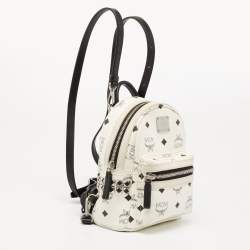 Pre Owned MCM White/Black Visetos Coated Canvas And Leather Mini Stark-Bebe Boo Backpack