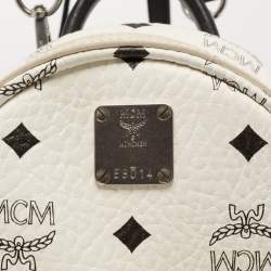 Pre Owned MCM White/Black Visetos Coated Canvas And Leather Mini Stark-Bebe Boo Backpack