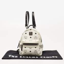 Pre Owned MCM White/Black Visetos Coated Canvas And Leather Mini Stark-Bebe Boo Backpack
