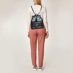 Pre Owned MCM Black Leather Front Pocket Flap Backpack