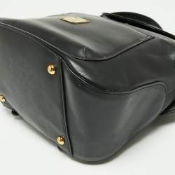 Pre Owned MCM Black Leather Front Pocket Flap Backpack