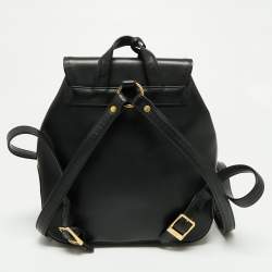 Pre Owned MCM Black Leather Front Pocket Flap Backpack