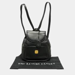 Pre Owned MCM Black Leather Front Pocket Flap Backpack