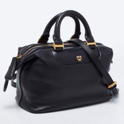 Pre Owned MCM Black Leather Zip Satchel