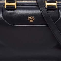 Pre Owned MCM Black Leather Zip Satchel
