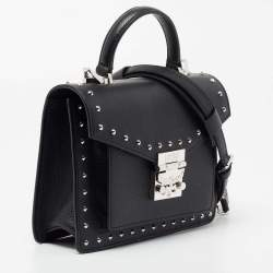 Pre Owned MCM Black Leather Patricia Studded Top Handle Bag