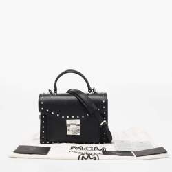 Pre Owned MCM Black Leather Patricia Studded Top Handle Bag
