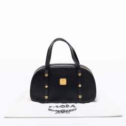Pre Owned MCM Black Leather Motif Dome Satchel