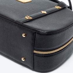 Pre Owned MCM Black Leather Motif Dome Satchel