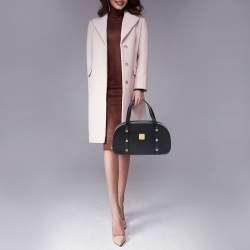 Pre Owned MCM Black Leather Motif Dome Satchel