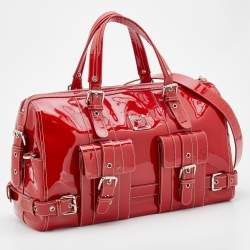 MCM Red Patent Leather Duffle Bag