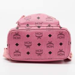 MCM Pink Visetos Coated Canvas Studded Stark Backpack