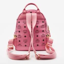 MCM Pink Visetos Coated Canvas Studded Stark Backpack