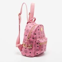 MCM Pink Visetos Coated Canvas Studded Stark Backpack