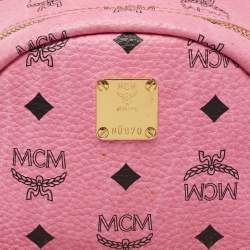 MCM Pink Visetos Coated Canvas Studded Stark Backpack