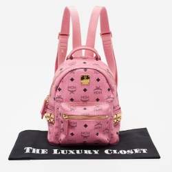 MCM Pink Visetos Coated Canvas Studded Stark Backpack