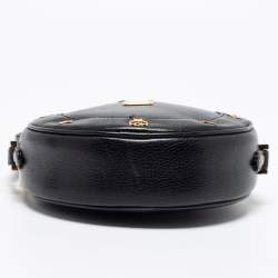 Pre Owned MCM Black Leather Studded Tambourine Round Crossbody Bag