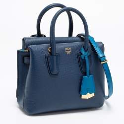 Pre Owned MCM Blue Leather Mini Milla Park Avenue Tote