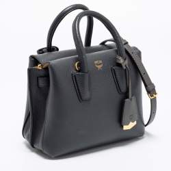 Pre Owned MCM Grey Leather Mini Milla Park Avenue Tote