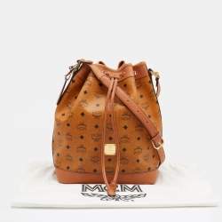 MCM Cognac Visetos Coated Canvas and Leather Heritage Drawstring Bucket Bag