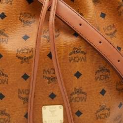 MCM Cognac Visetos Coated Canvas and Leather Heritage Drawstring Bucket Bag