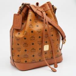 MCM Cognac Visetos Coated Canvas and Leather Heritage Drawstring Bucket Bag