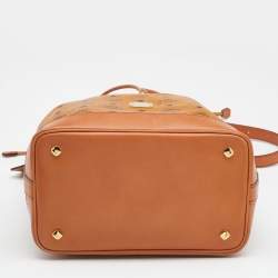 MCM Cognac Visetos Coated Canvas and Leather Heritage Drawstring Bucket Bag