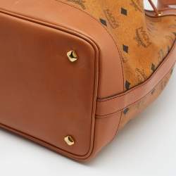 MCM Cognac Visetos Coated Canvas and Leather Heritage Drawstring Bucket Bag