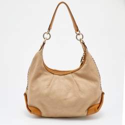 Pre Owned MCM Beige/Brown Grained Leather Hobo