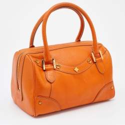 MCM Orange Grained Leather Boston Bag