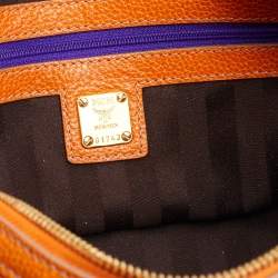 MCM Orange Grained Leather Boston Bag