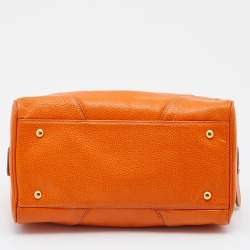MCM Orange Grained Leather Boston Bag