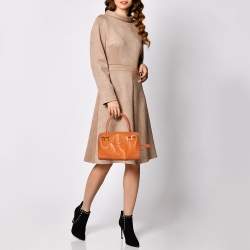 MCM Orange Grained Leather Boston Bag