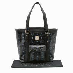 MCM Black Visetos Coated Canvas and Leather Tote