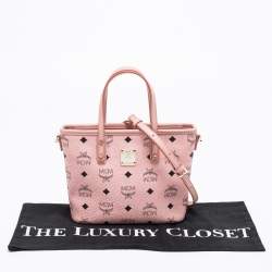 Pre Owned MCM Pink Visetos Coated Canvas and Leather Mini Anya Zip Tote
